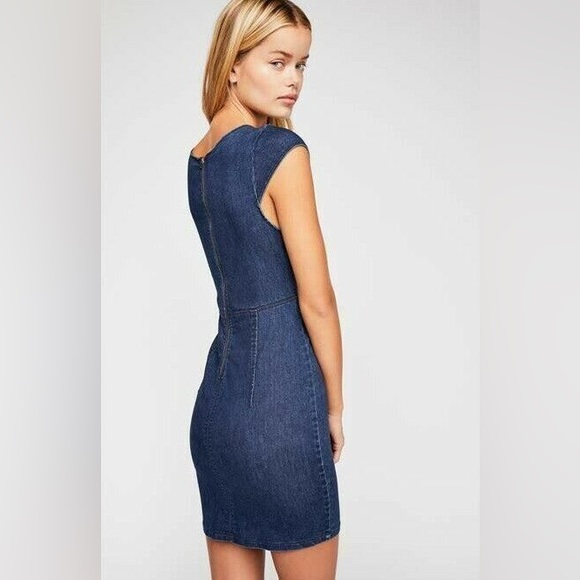 Free People Lia Denim Mini Jean Dress. Size S - Picture 2 of 8